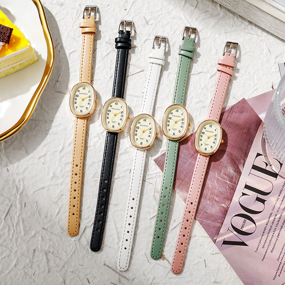 Luxury Watch Leather Strap - 럭셔리 타원형 다이얼 여성 시계 패션