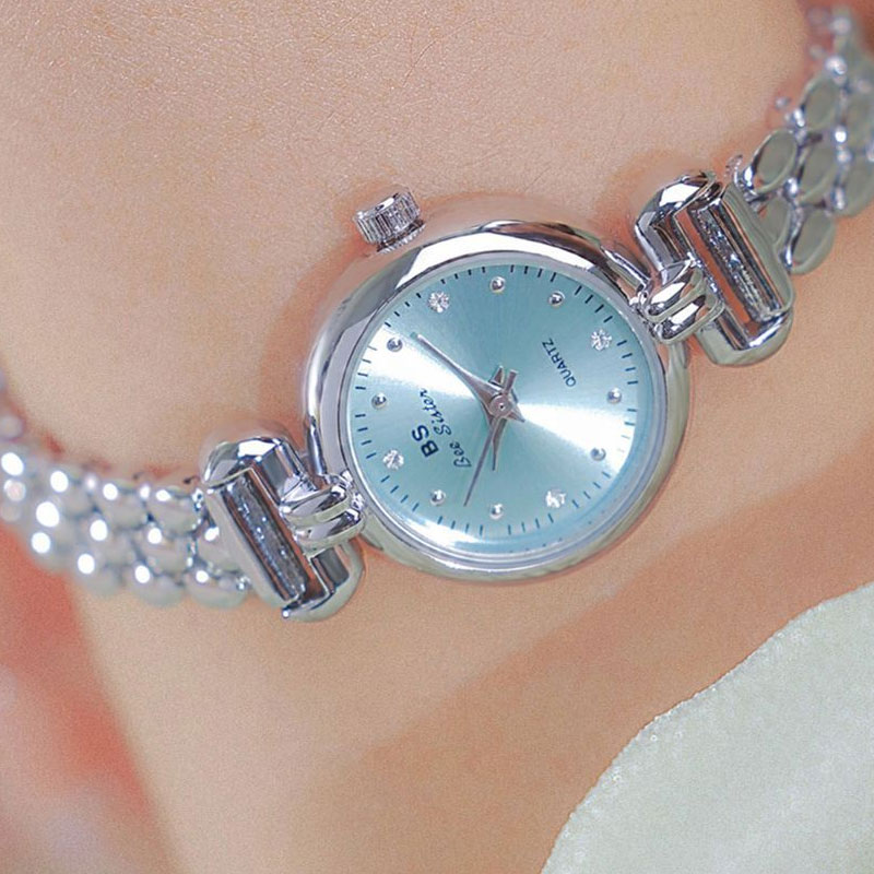 Luxury Watch Leather Strap - 여성용 럭셔리 아이스 블루 실버 시계