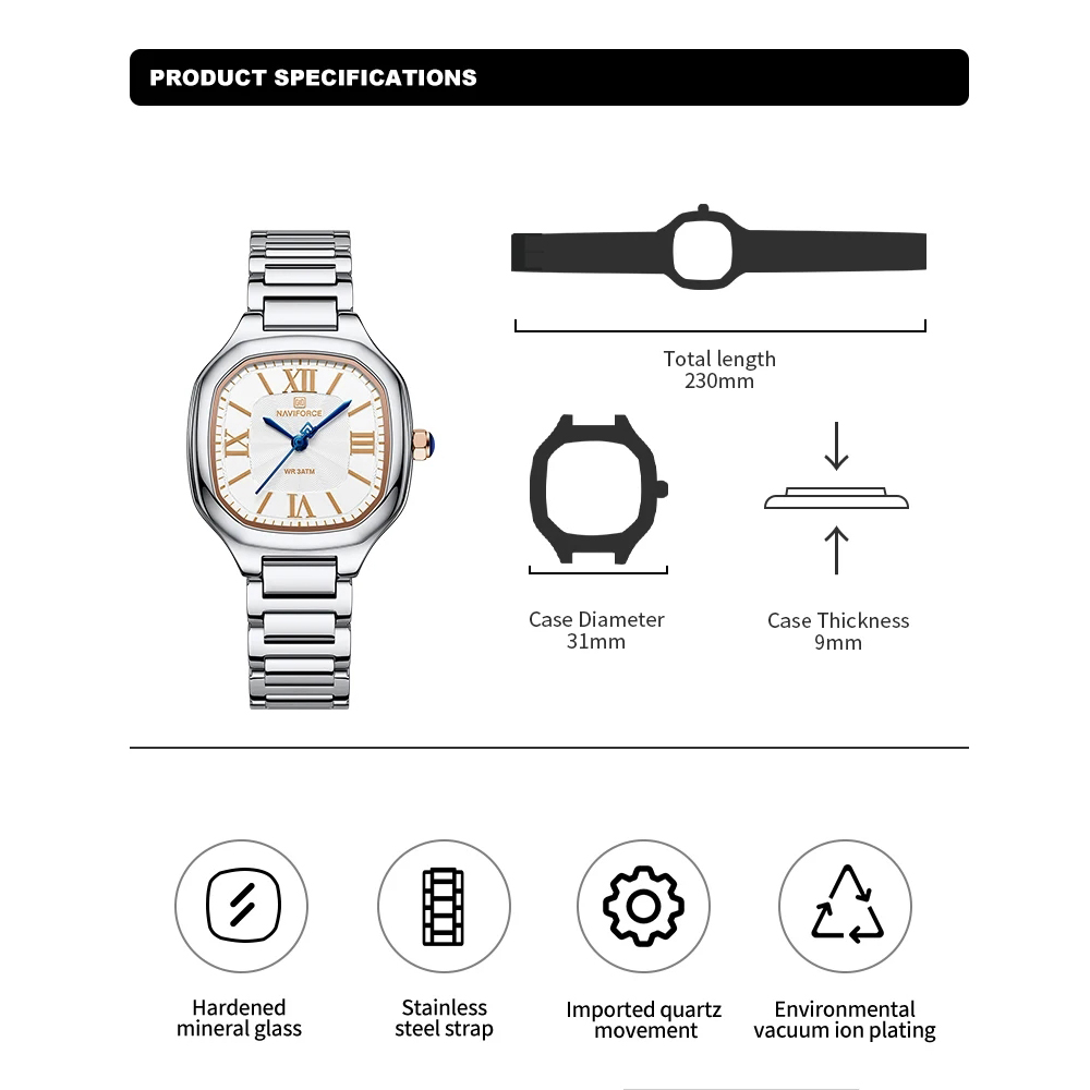 NAVIFORCE 럭셔리 여성용 시계 스퀘어 다이얼 쿼 - Quiet Luxury Watch 리뷰 및 가격