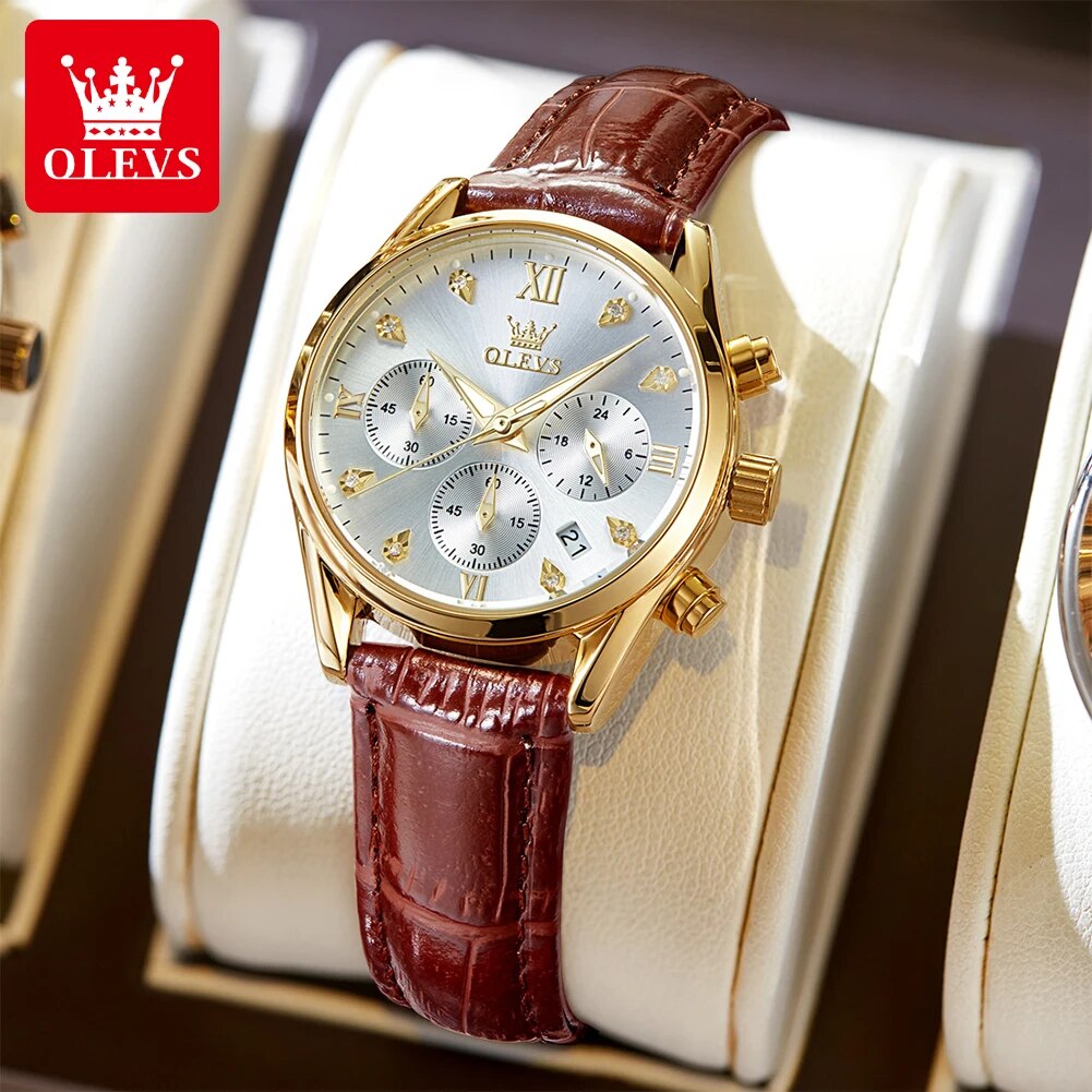 OLEVS 5523 여성용 가죽 스트랩, 방수 야광 크 - Luxury Watch Leather Strap 리뷰 및 가격