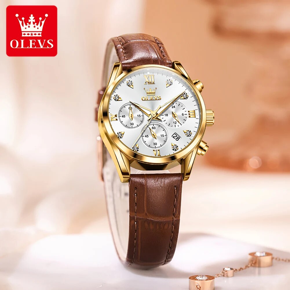 OLEVS 5523 여성용 가죽 스트랩, 방수 야광 크 - Luxury Watch Leather Strap 리뷰 및 가격