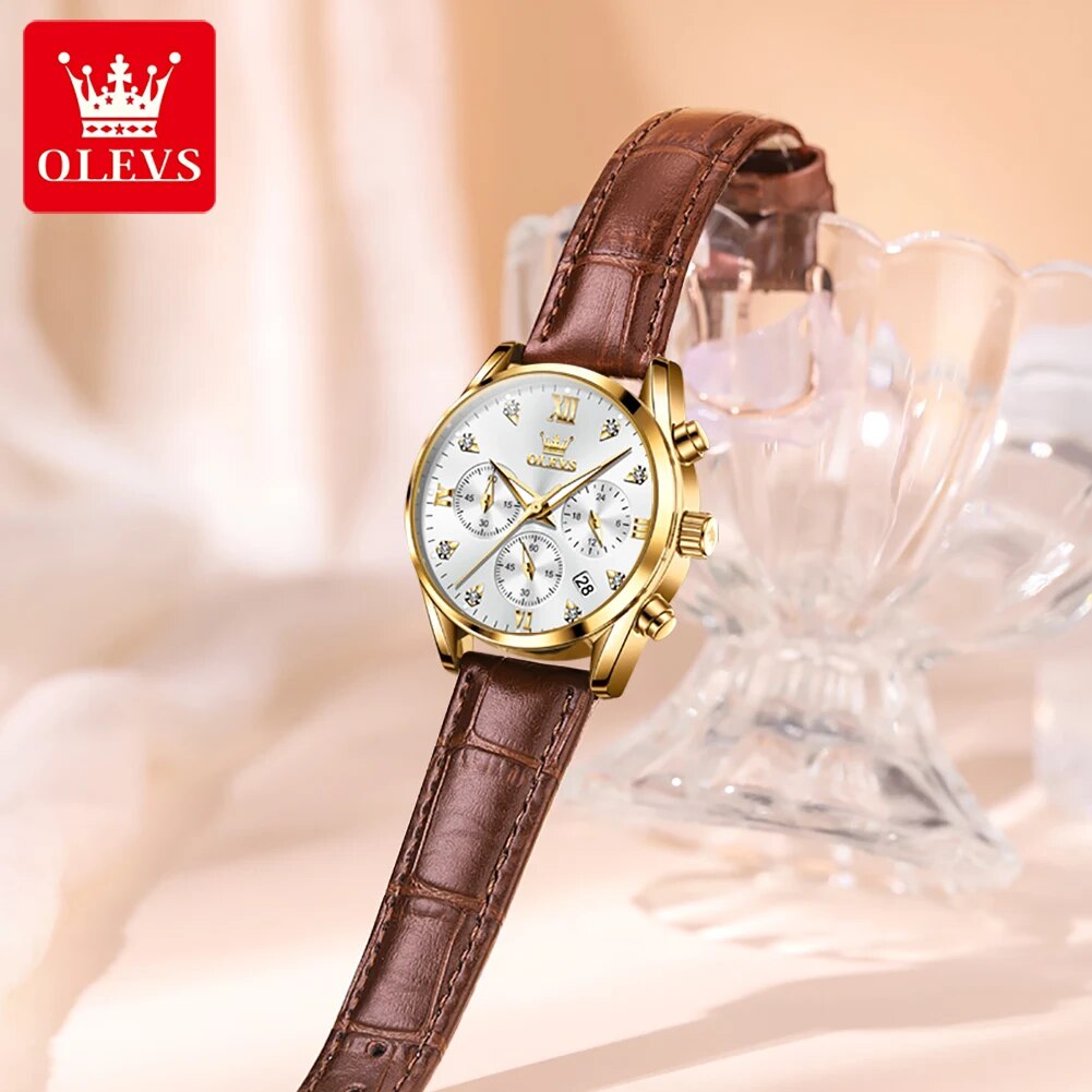 OLEVS 5523 여성용 가죽 스트랩, 방수 야광 크 - Luxury Watch Leather Strap 리뷰 및 가격