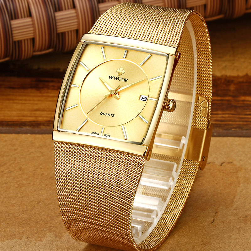 Wwoor 브랜드 남성용 럭셔리 골드 스퀘어 일본 쿼츠 - Luxury Watch Japan Brand 리뷰 및 가격