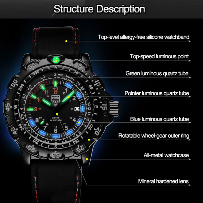 Addies 군사 시계 특수 부대 야외 스포츠 빛나는  - Diver Watch 300M 리뷰 및 가격