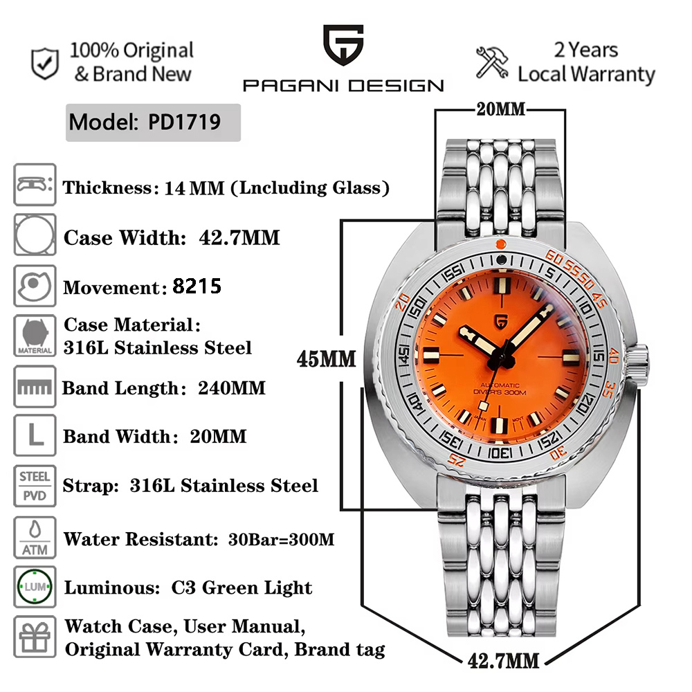 파가니 디자인 2026 남성용 기계식 시계 8215 P - Diver Watch 300M 리뷰 및 가격