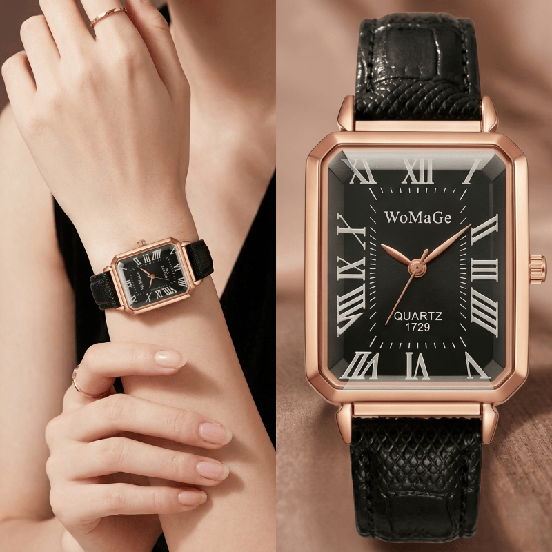 여성을위한 패션 직사각형 쿼츠 시계 럭셔리 브랜드 로마 - Luxury Watch Leather Strap 리뷰 및 가격
