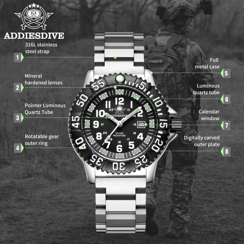Addies Dive 남성용 패션 캐주얼 시계 달력 디 - Diver Watch 300M 리뷰 및 가격