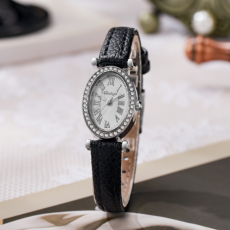 여성용 럭셔리 시계 패션 오벌 다이아몬드 다이얼 쿼츠  - Luxury Watch Leather Strap 리뷰 및 가격